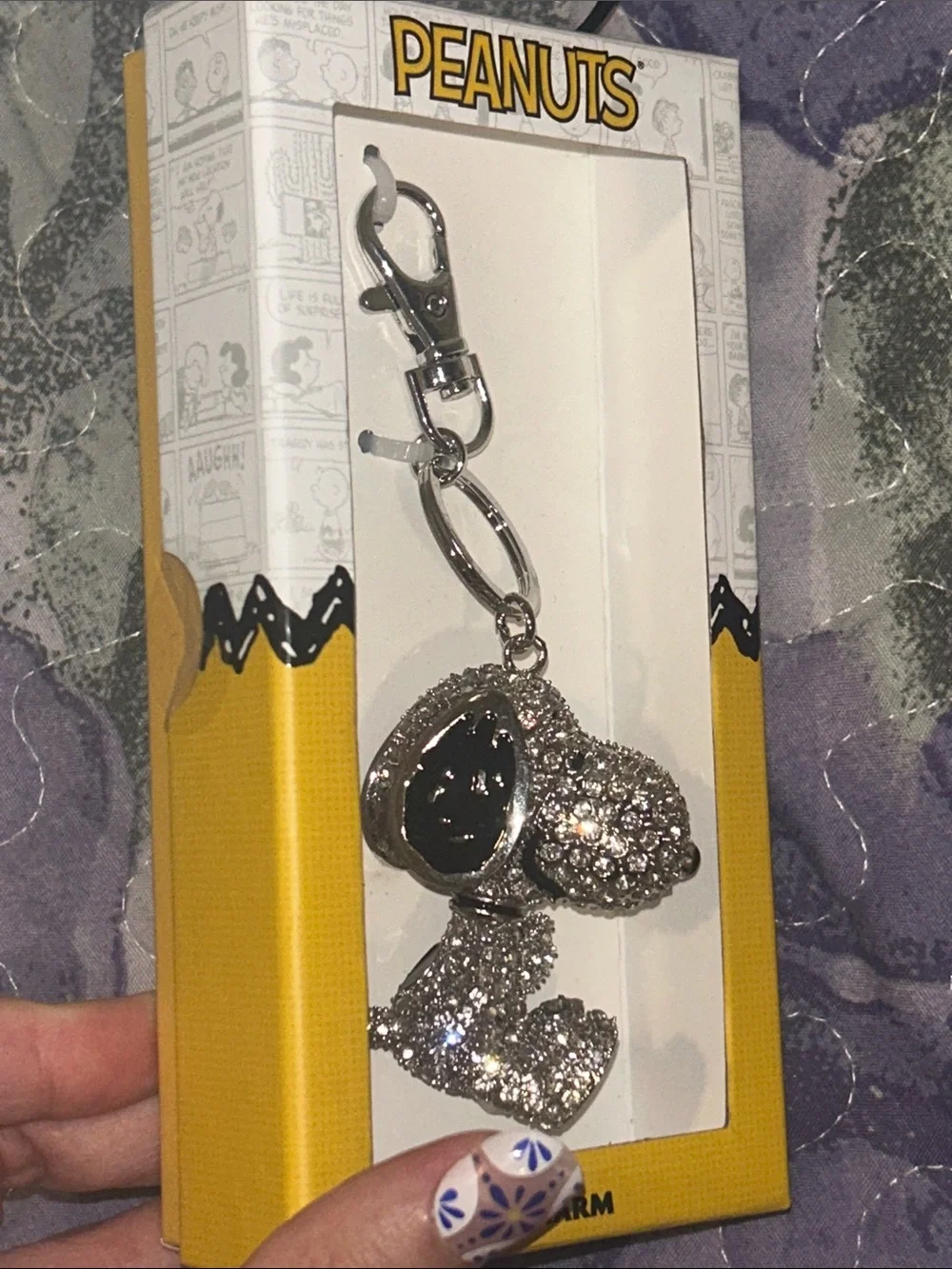 Peanuts Silver Rhinestone Snoopy Clip-On Bag Charm